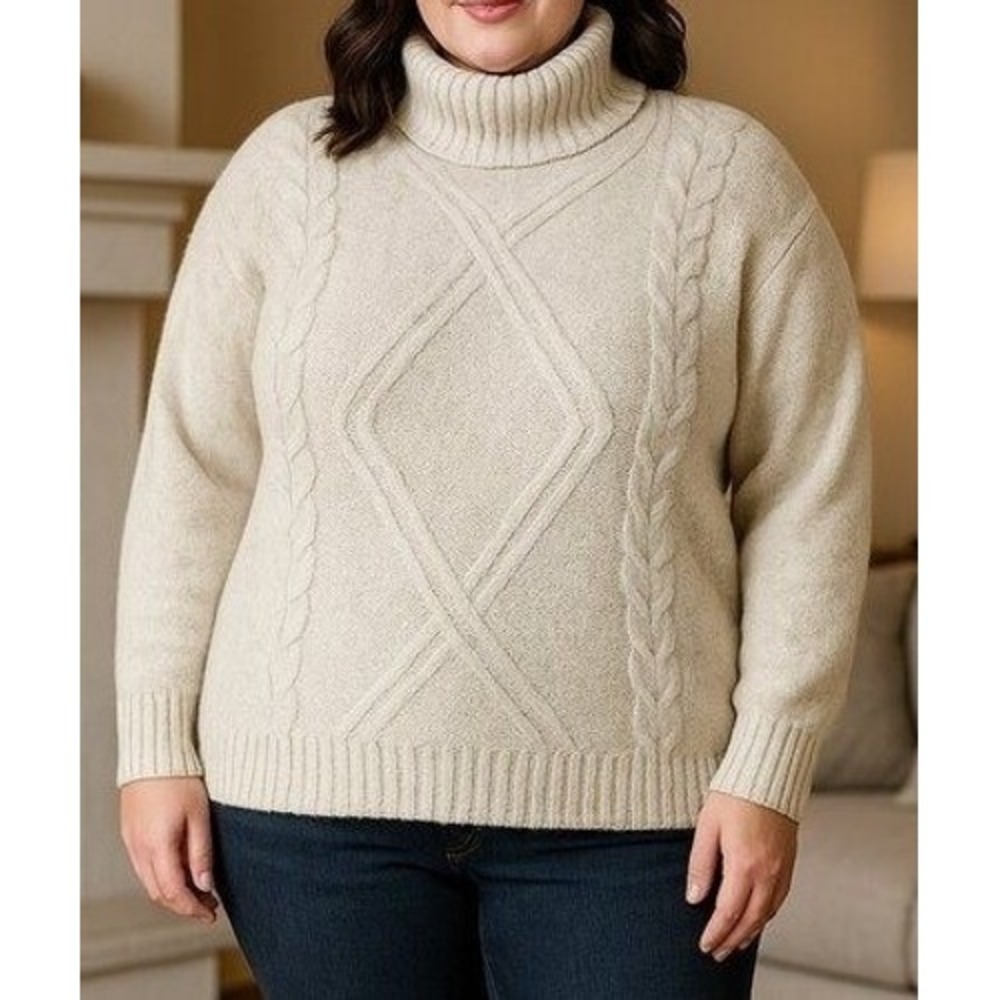 Soft Cream Cable Knit Turtleneck Sweater Womens 2X Cozy Winter Ophelia Roe